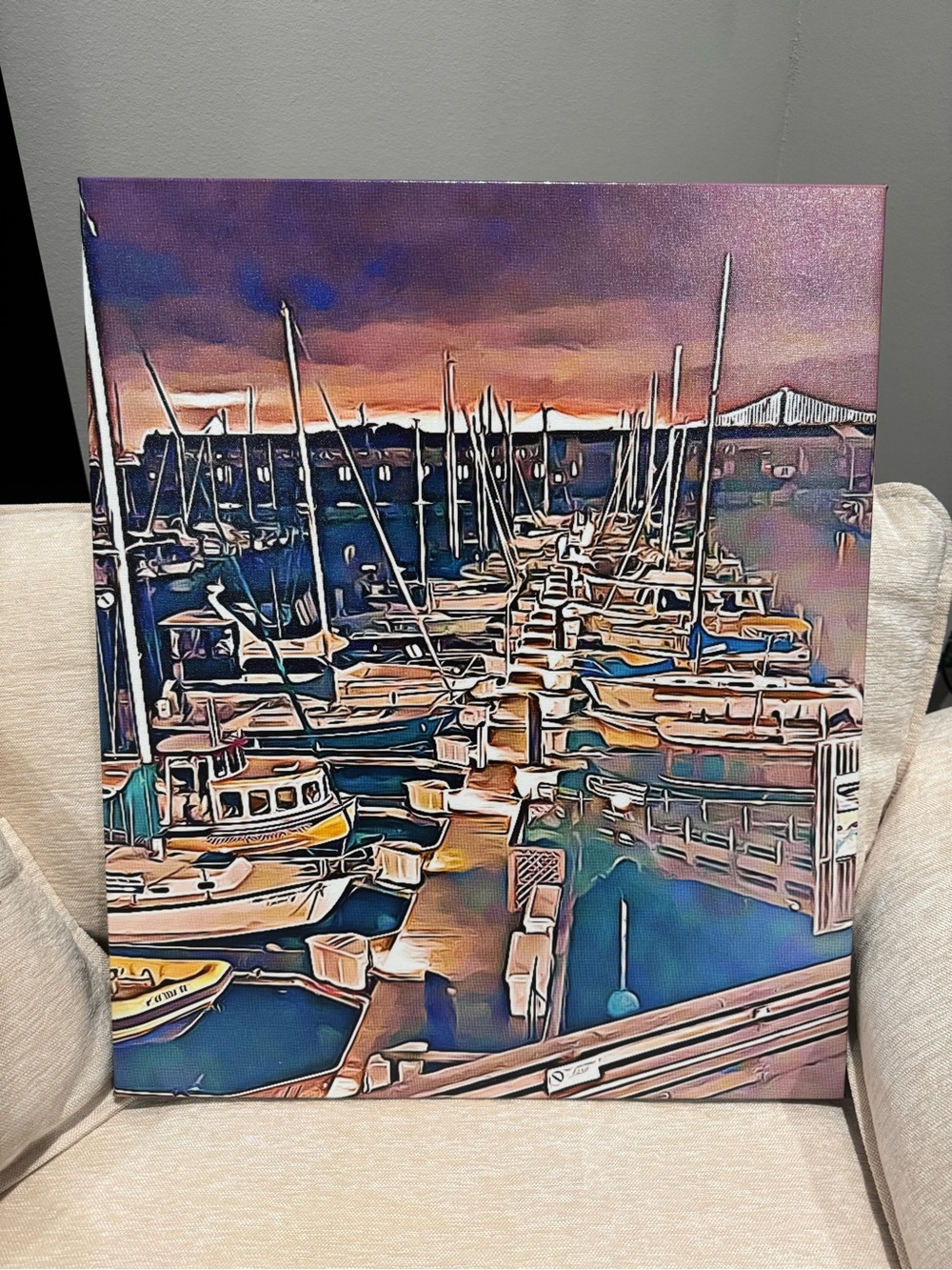 San Francisco Marina Harbor 1/1 Digital Art Canvas Art Print.